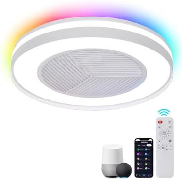 Imagem de HUMHOLD Ventoinhas de teto inteligentes de baixo profle com luzes RGB remota/controle de aplicativo/voz, ventiladores de teto sem lâmina de 50 cm com 6 velocidades, temporizador, motor CC silencioso