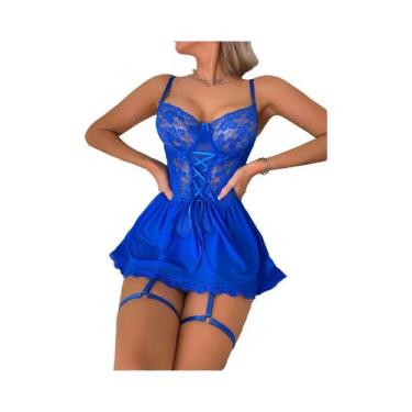 Imagem de Conjunto De Lingerie Sensual De Renda Transparente Com Tanga Exótica, 