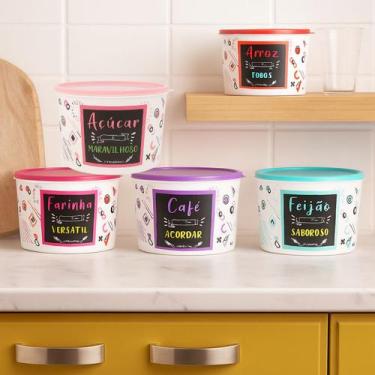 Imagem de Kit potes porta mantimentos 5pcs plastico multiuso colors 2l decorado 