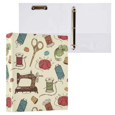 Imagem de Vuiyean Fichário de ferramenta de costura de agulha e tesoura de 3 cm com prancheta e bolsos, fichários de capa dura com 3 anéis, pasta de arquivo grande resistente para material escolar de escritório