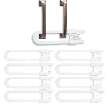 Imagem de vmaisi Pacote Com 8 Travas De Armário Deslizantes Para Bebês - Vmaisi Travas De Segurança Para Crianças Em Formato De U Ajustáveis, Travas À Prova De Crianças Para Cozinha, Banheiro, Armários De Arm