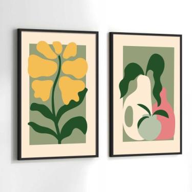 Imagem de Conjunto Quadros Decorativos com Moldura Cozinha Floral Frutas Kit 2 Q