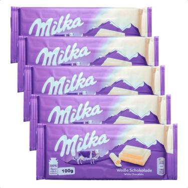 Imagem de Kit com 5 barras chocolate branco importado milka 90g