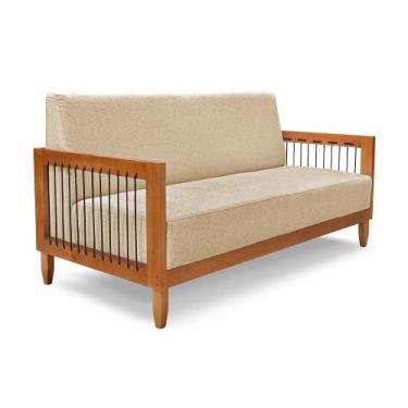 Imagem de Sofá 2 Lugares 1,60m Estrutura em Madeira Estofado em Linho - Bela Luc