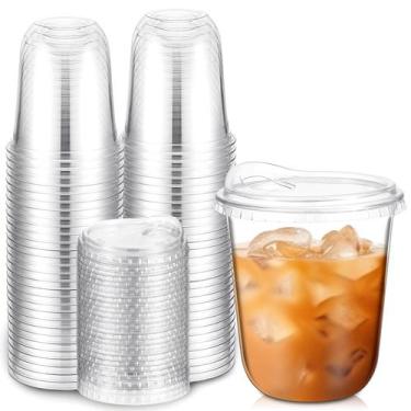 Imagem de Copos plásticos descartáveis Baderke 350 ml com tampas Sip (50 unidade