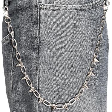 Imagem de FOUTOUKEEP Chaveiro punk prata de 64 cm com 10 rebites de metal e elos ovais, acessório de cintura unissex para jeans/carteira/chaves