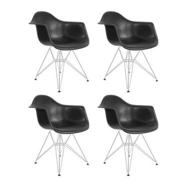 Imagem de Kit 4 Poltronas Eames Eiffel Preta Com Braço Daw Ferro Branco - Cor: B