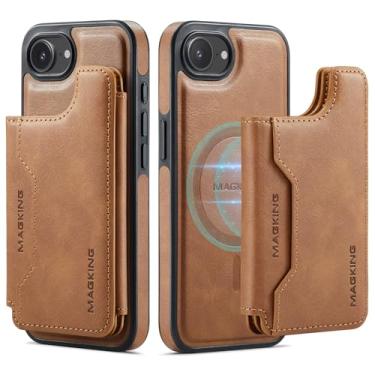 Imagem de DG.MING Capa carteira para iPhone 16e 2 em 1 com suporte magnético destacável para cartão (7 compartimentos para cartões) (compatível com MagSafe) proteção RFID e suporte (couro PU + TPU à prova de