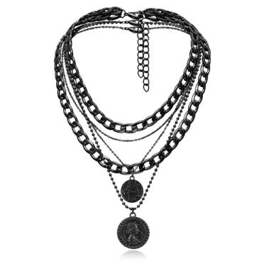 Imagem de MJartoria Colares femininos em camadas douradas com pingente de moeda retrô e delicados colares de corrente grossa para joias e presentes de aniversário, one size, Metal, Sem Pedra Preciosa