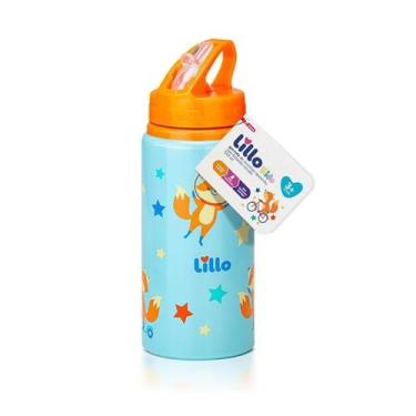 Imagem de Garrafa Lillo Infantil Inox 350ml Raposinha Bebedor Retrátil Silicone 