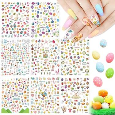 Imagem de Kalolary Adesivos autoadesivos para unhas de Páscoa com 8 folhas, adesivos de unhas de páscoa, faça você mesmo, coelhos, coelhos, flores, design de unhas, decoração de unhas para mulheres, meninas e