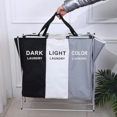 Imagem de Cesto De Roupa Suja Triplo Dobrável Com Divisórias Roupas Coloridas Pretas Brancas