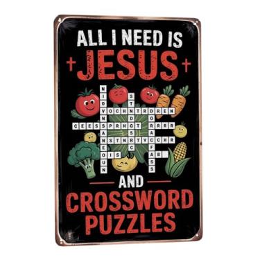 Imagem de Placas de parede de palavras cruzadas Jesus 20 x 30 cm para quarto, banheiro, cozinha, decoração de jardim, arte de parede religiosa inspiradora para casa e decoração de quarto, estética, exclusiva