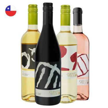 Imagem de Kit 4 Vinhos Chilenos Pinot Noir Rosé Carmenere Sauvignon Blanc e Bran