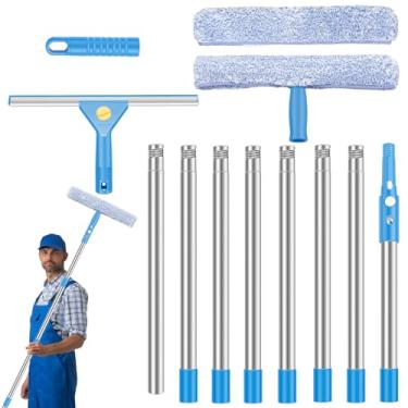 Imagem de Rodo de janela profissional, kit de limpeza de janela de cabo longo, conjunto de ferramentas de limpeza de vidro ajustável de aço inoxidável com rodo e esfregão de microfibra para chuveiro de vidro de