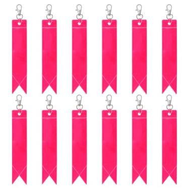 Imagem de PATIKIL Refletor de segurança 15,24 cm x 2,54 cm, pacote com 12 chaveiros refletores refletores de segurança para mochila, ciclismo, corrida, cadeiras de rodas, rosa