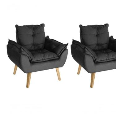 Imagem de Kit 02 Poltrona/cadeira Decorativa Glamour Opala Com Pés Quadrado Preto