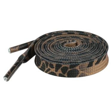Imagem de Elerevyo 1 par de cadarços planos com estampa de leopardo para tênis, cadarços de 0,78 cm para sapatos casuais de caminhada, Preto, castanho, 100cm/39.4"