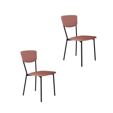 Imagem de Conjunto 2 Cadeiras de Jantar Vintage Retrô Tecido Sintético Est.Preta