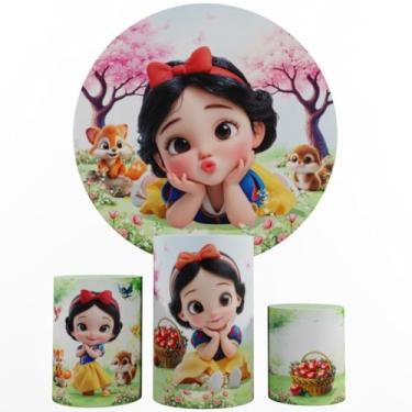 Imagem de Kit Decoração Festa, Painel Branca de Neve Baby + Trio Capas De Cilindros (Color 02)