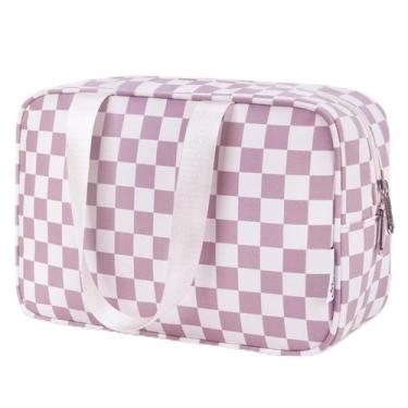 Imagem de Bolsa de higiene Narwey Large Dusty Rose Checkerboard para mulheres