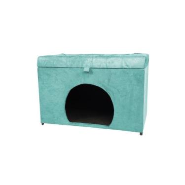 Imagem de Puff baú pet casa p/ cachorros e gatos em suede - azul tiffany - NEGRO