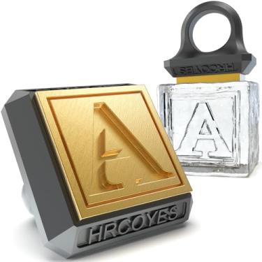 Imagem de Anel quadrado de carimbo de gelo – Prensa de cubo e esfera personalizada de latão de 3 mm, caixa de Natal de acrílico transparente pronta para presente, estampa personalizada para uísque e coquetéis