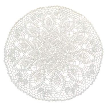 Imagem de YIZUNNU Toalha de mesa redonda branca de crochê feita à mão com renda de algodão (61 cm)