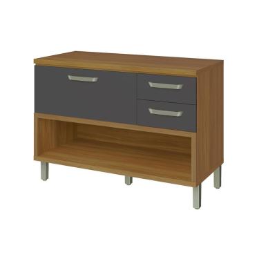 Imagem de Gabinete p/Pia Cozinha Balcão Princesa 1Porta e 2Gavetas c/ Tampo 120cm Freijo/Grafite - Nesher