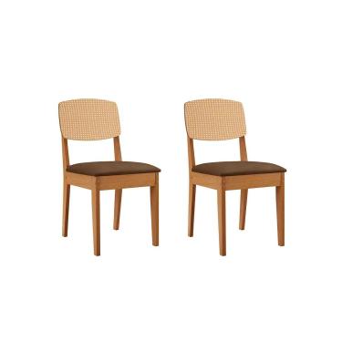 Imagem de Cadeira Sala de Jantar Havana Premium Kit 2 Un Naturalle/Suede Marrom/Pintura Tela - Rufato