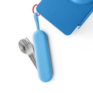 Imagem de Omie Conjunto de utensílios de viagem OmieBox | Garfo e colher com estojo para viagem fácil | Garfo e colher de aço inoxidável (azul)