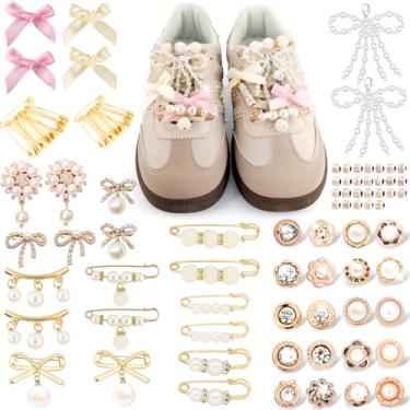 Imagem de 332 peças de berloques de sapato para tênis, meias douradas, kit de berloques sortidos a granel, renda, berloque, miçangas, laço de pérola, broche e alfinetes para mulheres, acessórios de alfinetes de