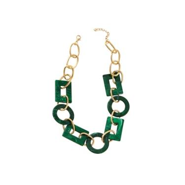 Imagem de HWJQ Colares de corrente grossa de acrílico para mulheres, geométrico, retangular, círculo, gargantilha, corrente oval, grossa, colar colorido e moderno, Middle, Acrílico, Sem Pedra Preciosa