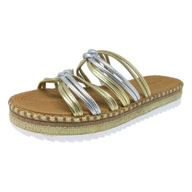 Imagem de Chinelo Feminino Flatform Metalizado Palha Conforto Moleca