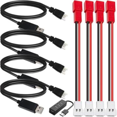 Imagem de DKARDU 4 cabos de carregamento XH2.54 3,7V para USB, MX2.0 (XH2.54) para JST, para carregador de bateria LiPo, peças de quadricóptero e drones de avião RC