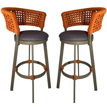 Imagem de 2 Banquetas Somália Em Alumínio E Corda Náutica Jardim Terra Cota