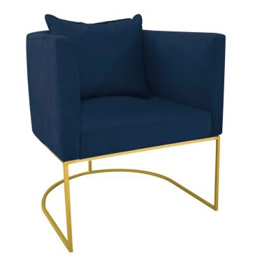 Imagem de Poltrona Paola Suede Base Metálica Dourado azul Marinho