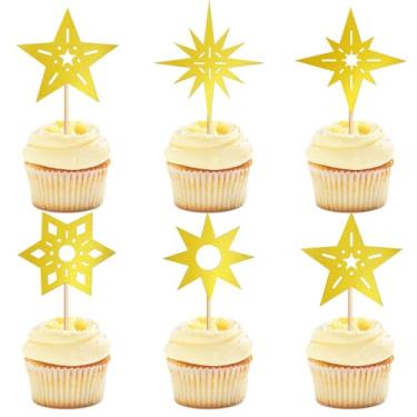 Imagem de 24PCS Star Cupcake Toppers Little Star Twinkle Star Cupcake Picks Engagement Bridal Baby Shower Wedding Birthday Party Cake Decorations Supplies Sliver (gold 3)