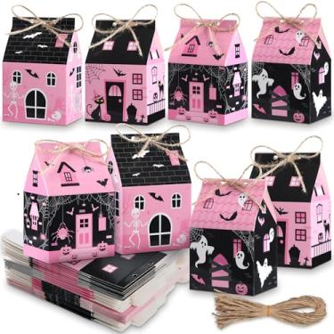 Imagem de Zhanmai 48 caixas de doces de Halloween, castelo, mini caixa rosa para lembrancinhas de festa de Halloween, pequeno recipiente de presente de papelão para festas de fim de ano, biscoitos, lanches