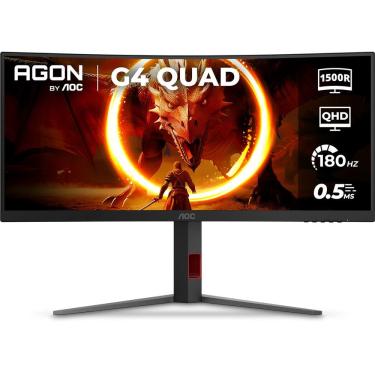 Imagem de Monitor Gamer Curvo 34" LED AOC AGON U34G4C/57 Ultrawide QHD 180Hz 0,5ms Preto e Cinza