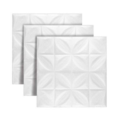 Imagem de Kit 5 Un Painel 3D Branco Floral 70x70cm com Relevo de Pétalas Lavável