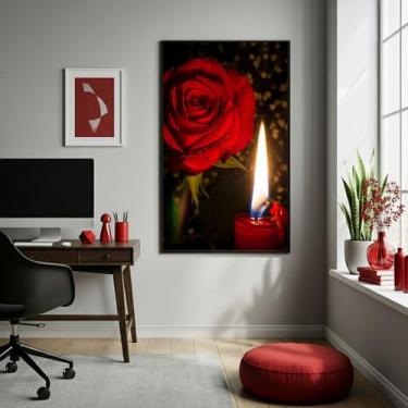 Imagem de Quadro Umbanda Rosa e Vela Vermelha - 70x50cm - Quadros On-line, Moldu