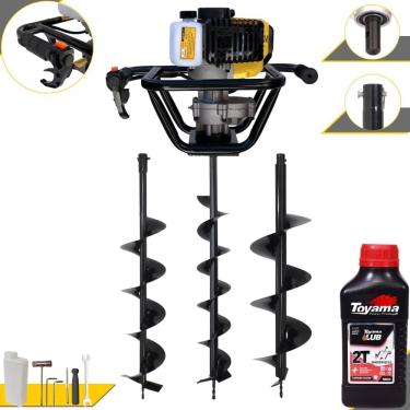 Imagem de Trado Perfurador de Solo Máquina Fura Terra Lynus PSL517 À Gasolina 2T 52cc 1,8HO 9.000rpm + Brocas 80x10, 80x15 e 80x20 + EXTRA ÓLEO TOYAMA 2T