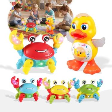 Imagem de Kit Brinquedos Caranguejo Fujão E Pato Dançante Com Som Musica Luz Led Infantil Educativo Eletrônico