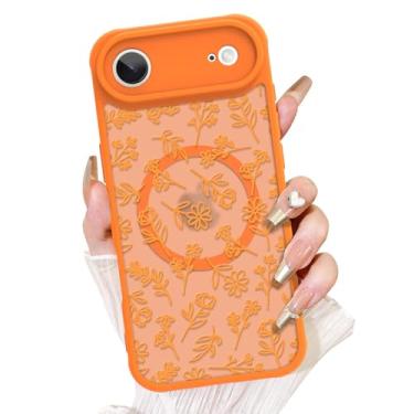 Imagem de AIGOMARA Capa floral projetada para iPhone Air [compatível com MagSafe] estampa de flores laranjas com capa de telefone fosca semitransparente para mulheres Gilrs TPU macio e capa protetora de