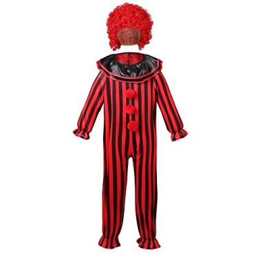 Imagem de yolsun Fantasia de palhaço para crianças com peruca assustadora fantasia de Halloween (6-8 anos) vermelho/preto