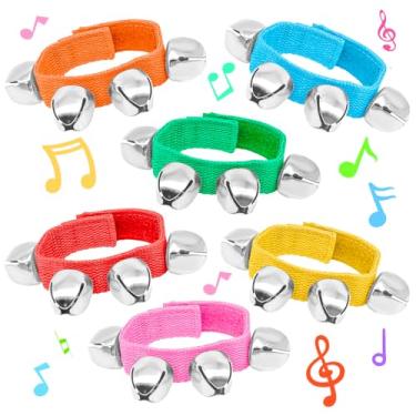 Imagem de 6 peças de sinos de pulso de Natal, sinos de pulso, instrumentos de percussão brinquedos de ritmo musical, sinos de mão musicais ajustáveis para decorações de lembrancinhas de festa Chrismtas