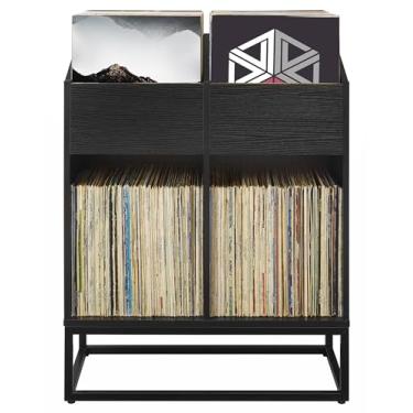 Imagem de Crosley Furniture Enzo Modern Suporte de armazenamento de discos de vinil, prateleiras flip-bin voltadas para a frente, para discos, preto