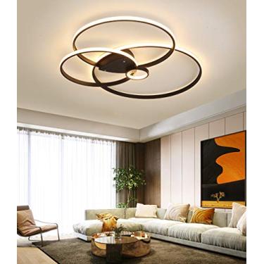Imagem de Luminária de teto LED com controle remoto, regulável, para quarto, sala de estar, luminária de metal com design de 3 anéis, lustre de decoração com escurecimento contínuo, preto-92