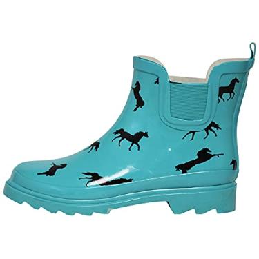 Imagem de NORTY - Botas de chuva femininas de cano curto – Bota feminina impermeável para inverno primavera jardim tem ½ tamanho grande, Cavalos turquesa, 38